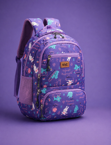 Purple Printed School Backpack for Girls & Boys | Lightweight Water-Resistant College & Travel Bag | Multi-Compartment Stylish Laptop Backpack