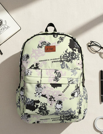 KSC Astronaut Printed School Backpack – Light Green Space Theme Bag for Boys & Girls, Lightweight College & Travel Daypack