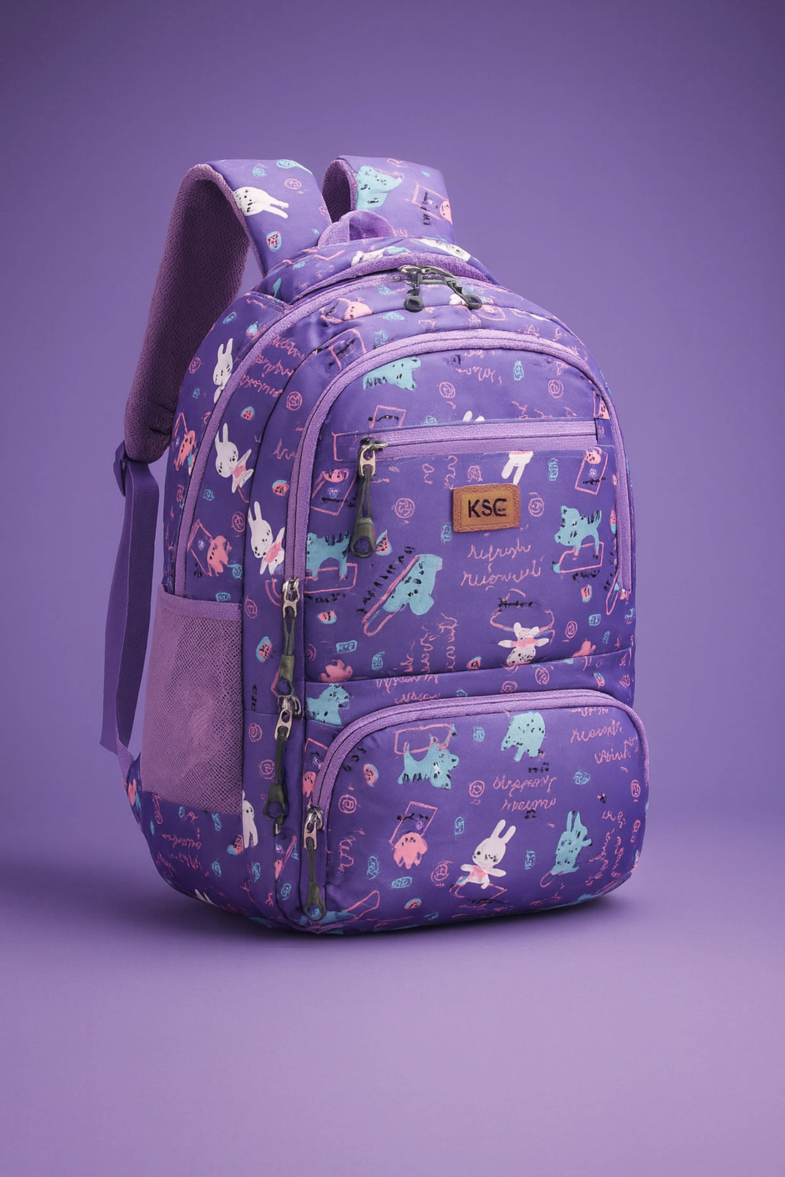 Cute Cartoon Purple Printed School Backpack for Girls | Lightweight Water-Resistant Kids School Bag with Multiple Compartments | Stylish Travel Backpack