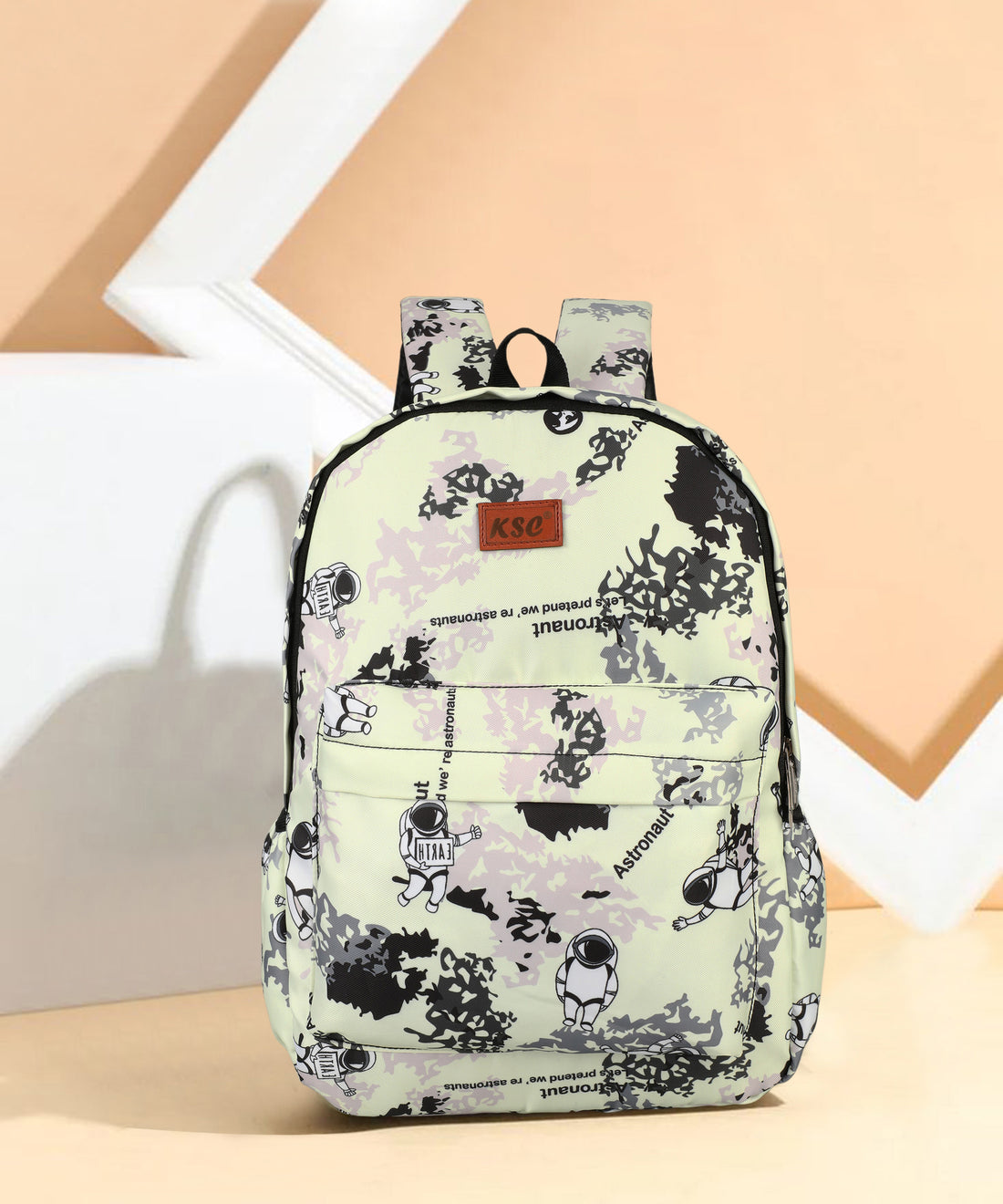 KSC Astronaut Printed School Backpack – Light Green Space Theme Bag for Boys & Girls, Lightweight College & Travel Daypack