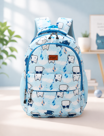 Sky Blue Printed School Backpack for Girls & Boys | Lightweight Water-Resistant College & Travel Bag | Multi-Compartment Stylish Laptop Backpack