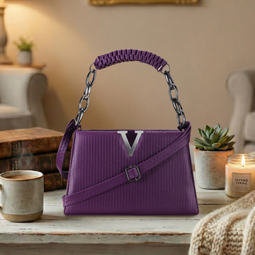KSC Women’s Purple Textured Shoulder Handbag – Premium Leatherette Crossbody Purse with Chain Handle for Party & Office Use