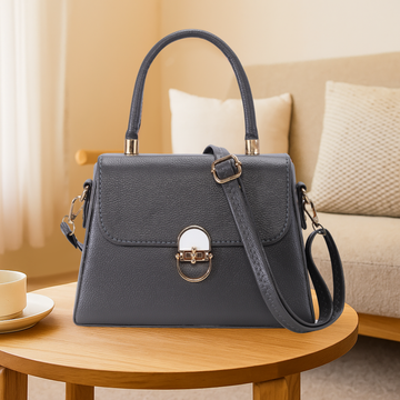 KSC Women’s Grey Top Handle Handbag – Elegant Structured Sling Bag with Gold Lock Detail, Premium Shoulder & Crossbody Purse for Office & Party Wear