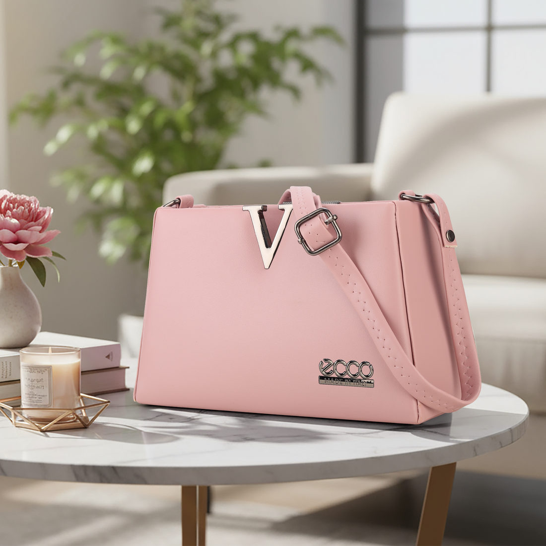 KSC Women’s Pink Designer Shoulder Handbag – Premium Leatherette Crossbody Purse with Adjustable Strap for Office & Party Use