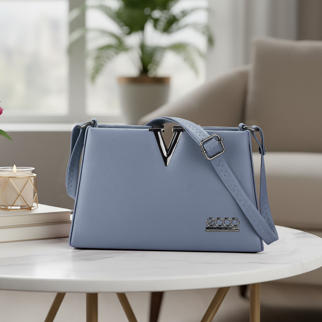 KSC Women’s Grey Designer Shoulder Handbag – Premium Leatherette Crossbody Purse with Adjustable Strap for Office & Party Use