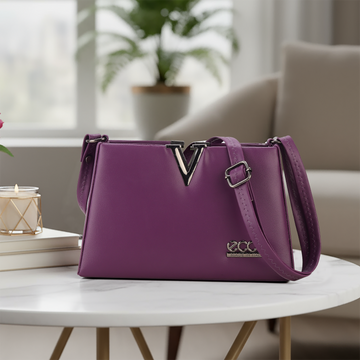 KSC Women’s Purple Designer Shoulder Handbag – Premium Leatherette Crossbody Purse with Adjustable Strap for Office & Party Use
