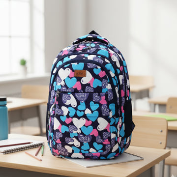 Heart Print School Backpack for Girls | Lightweight Multi-Compartment Kids School Bag | Stylish  Travel & Tuition Backpack