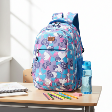 Heart Print School Backpack for Girls | Lightweight Multi-Compartment Kids School Bag | Stylish  Travel & Tuition Backpack