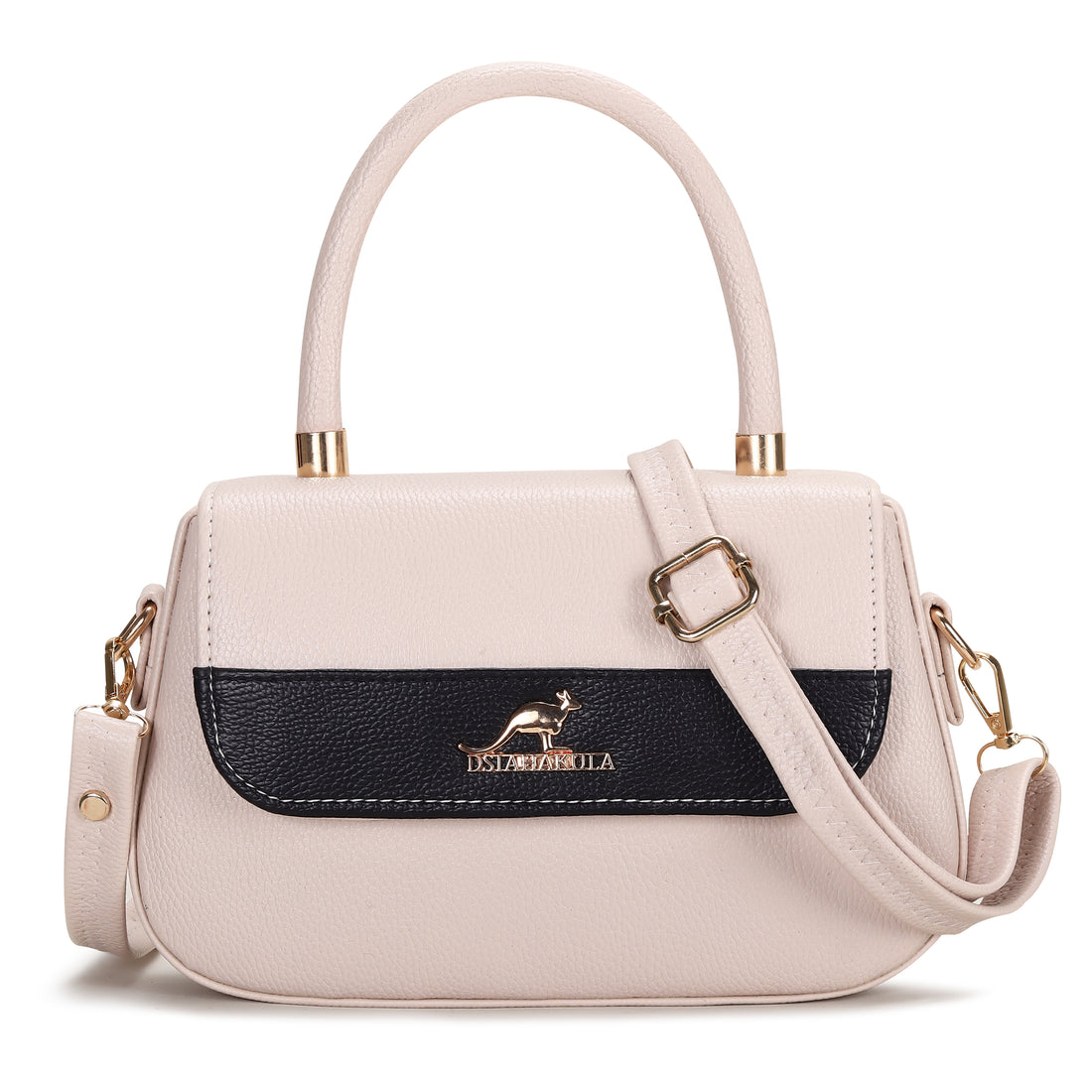 KSC Premium Cream & Black Handbag for Women | Elegant Top Handle with Detachable Sling | Stylish Office, Party & Casual Shoulder Bag