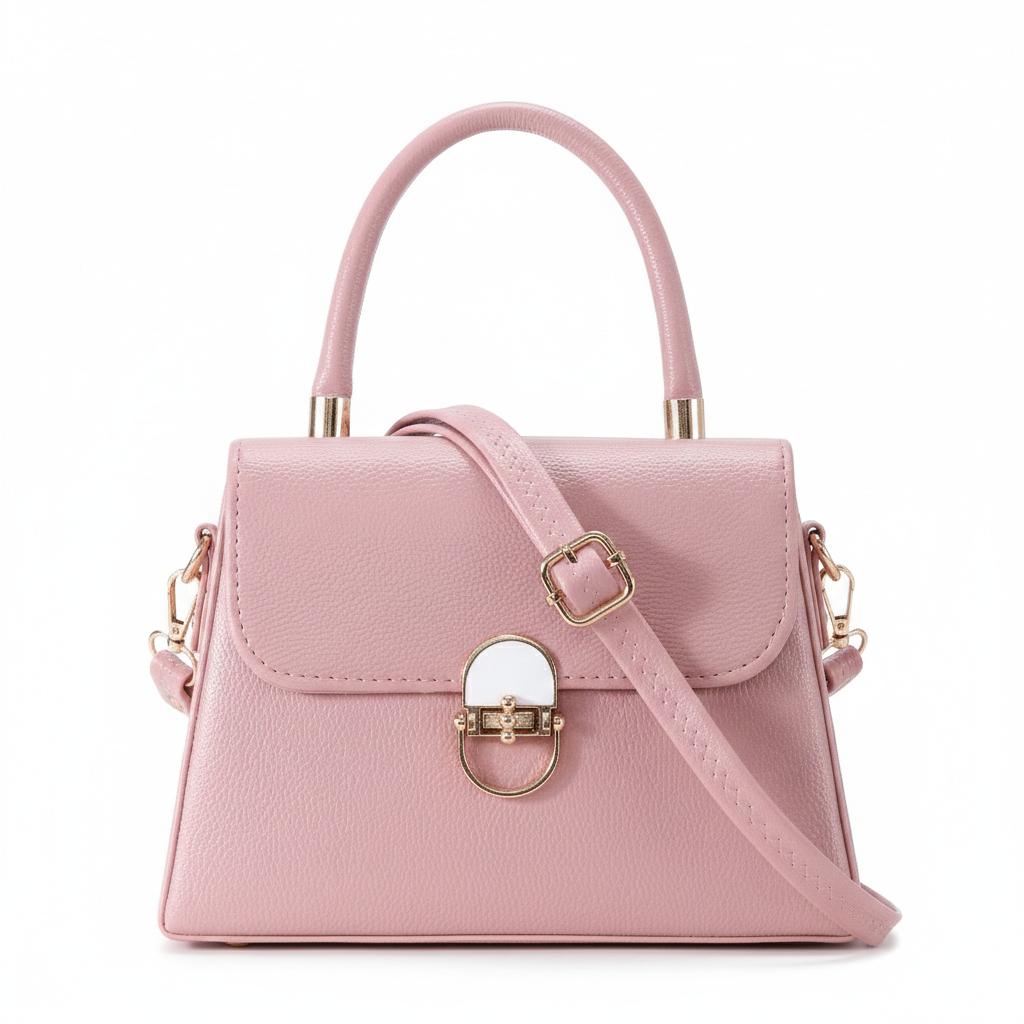 KSC Women’s Pink Top Handle Handbag – Elegant Mini Structured Sling Bag with Gold Lock Detail, Stylish Crossbody & Shoulder Purse for Party, Office & Daily Use