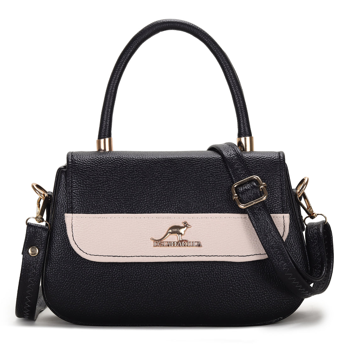KSC Premium Black & Beige Handbag for Women | Elegant Top Handle with Detachable Sling | Stylish Office, Party & Casual Shoulder Bag