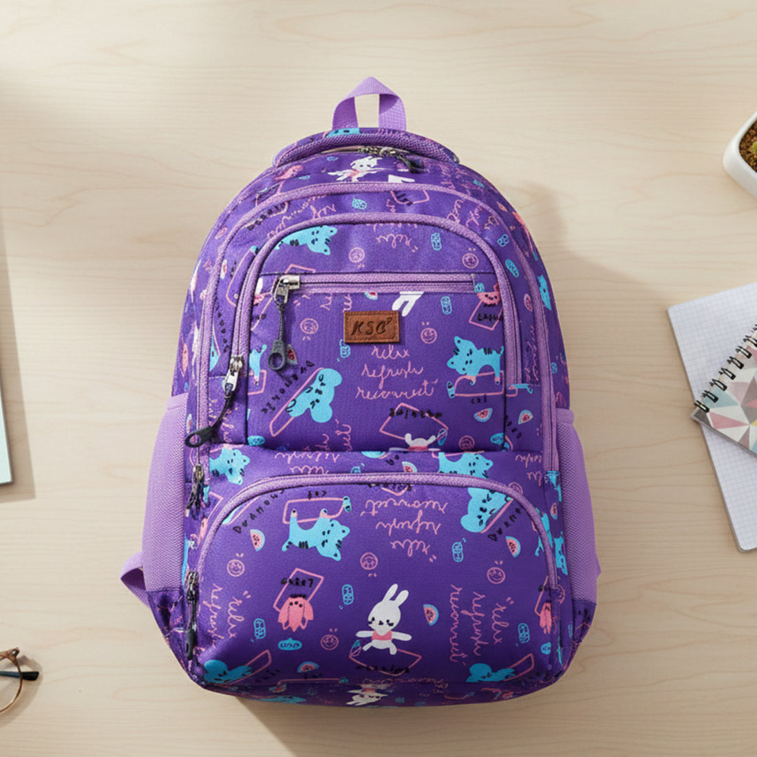 Purple Printed School Backpack for Girls & Boys | Lightweight Water-Resistant College & Travel Bag | Multi-Compartment Stylish Laptop Backpack
