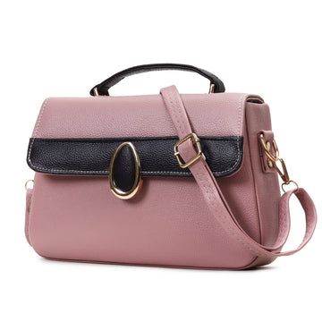 KSC Women’s Pink & Black Handbag – Elegant Two-Tone Sling Bag with Oval Metal Detail, Premium Shoulder & Crossbody Purse for Office & Party Wear