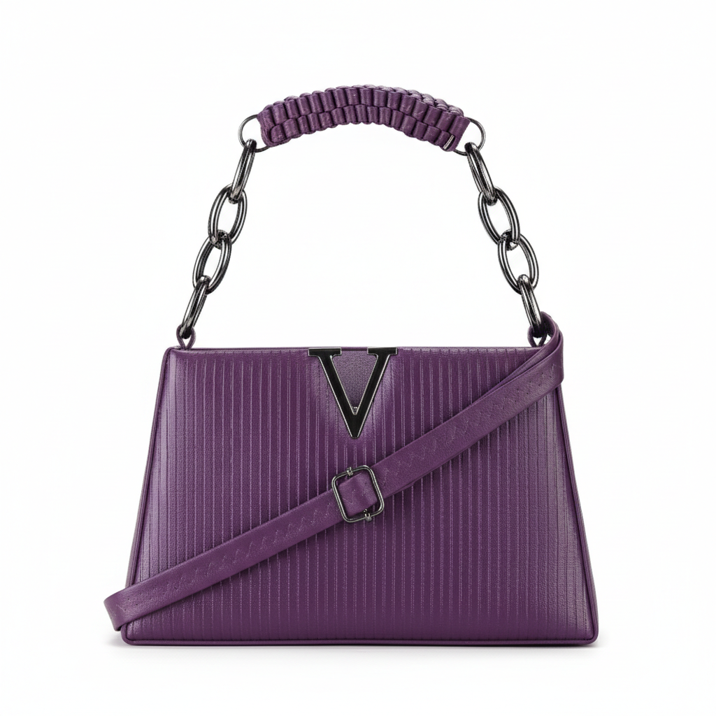 KSC Women’s Purple Textured Shoulder Handbag – Premium Leatherette Crossbody Purse with Chain Handle for Party & Office Use