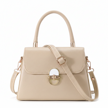 KSC Women’s Cream Top Handle Handbag – Elegant Structured Sling Bag with Gold Lock Detail, Premium Shoulder & Crossbody Purse for Office & Party Wear