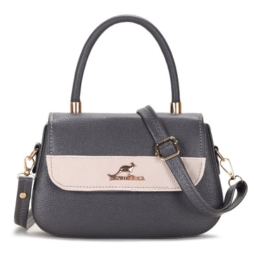 KSC Premium Grey & Beige Handbag for Women | Elegant Top Handle with Detachable Sling | Stylish Office, Party & Casual Shoulder Bag