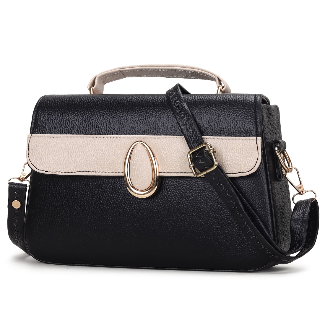 KSC Women’s Black & Cream Handbag – Premium Two-Tone Shoulder Sling Bag with Elegant Metal Detail, Adjustable Crossbody Strap for Office & Party Wear