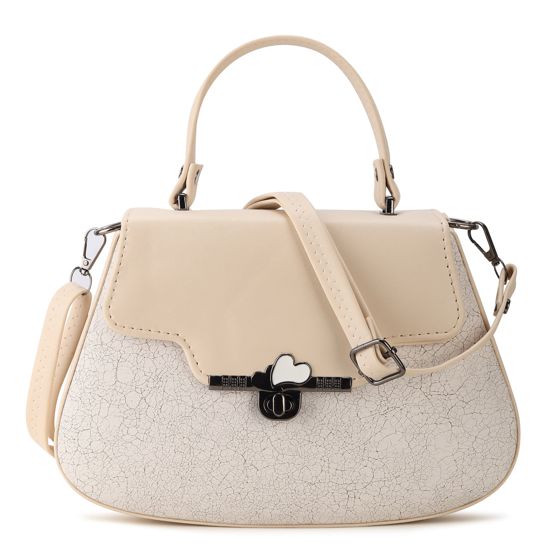 KSC Women’s Cream Designer Handbag – Elegant Textured Top Handle Sling Bag with Adjustable Strap, Stylish Party & Office Shoulder Purse