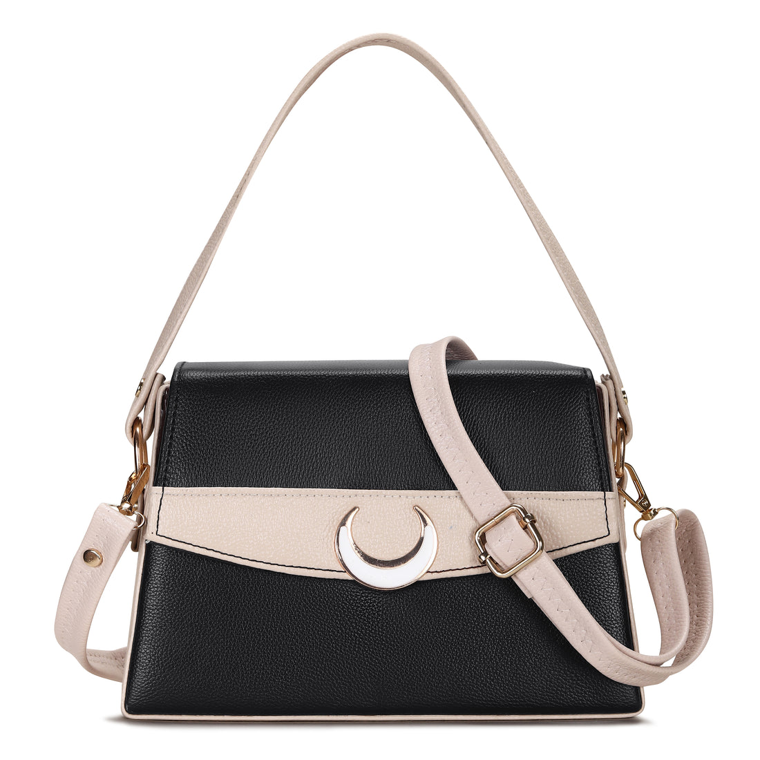 KSC Premium Black & Beige PU Handbag for Women | Elegant Shoulder & Crossbody Sling Bag | Stylish Office, Party & Casual Purse