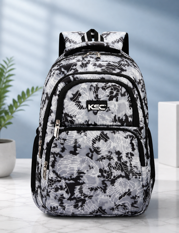 Black Printed School Backpack for Girls & Boys | Lightweight Water-Resistant College & Travel Bag | Multi-Compartment Stylish Laptop Backpack