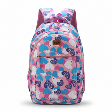 Heart Print School Backpack for Girls | Lightweight Multi-Compartment Kids School Bag | Stylish  Travel & Tuition Backpack
