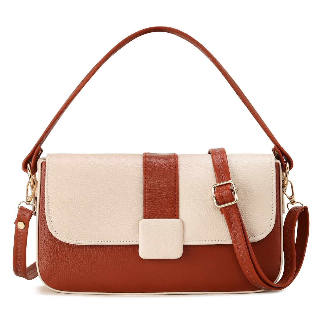 KSC Women’s Brown & Beige Sling Bag – Elegant Two-Tone Shoulder Handbag with Adjustable Strap, Stylish Crossbody Purse for Office & Daily Use