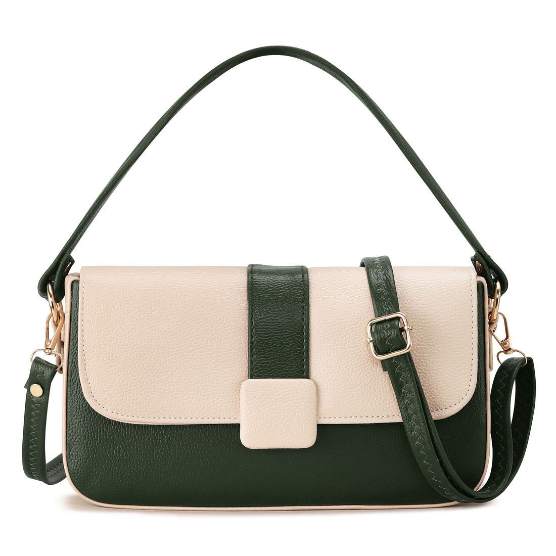 KSC Women’s Green & Beige Sling Bag – Elegant Two-Tone Shoulder Handbag with Adjustable Strap, Stylish Crossbody Purse for Office & Casual Use