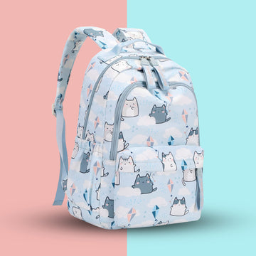 Cute Cat Print School Backpack for Girls | Lightweight Blue Kids School Bag with Multiple Compartments | Water-Resistant Travel & Tuition Backpack (Copy)