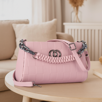 KSC Women’s Pink Checkered Shoulder Handbag – Premium Leatherette Crossbody Purse with Chain Handle for Party & Daily Use