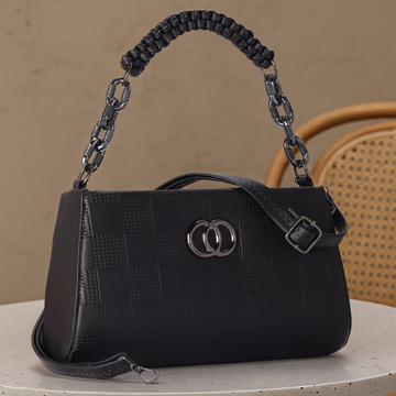 KSC Women’s Black Checkered Shoulder Handbag – Premium Leatherette Crossbody Purse with Chain Handle for Party & Daily Use