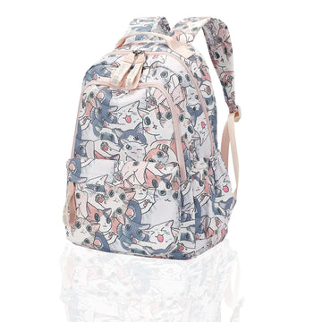 Cute Cat Print School Backpack for Girls | Lightweight Blue Kids School Bag with Multiple Compartments | Water-Resistant Travel & Tuition Backpack