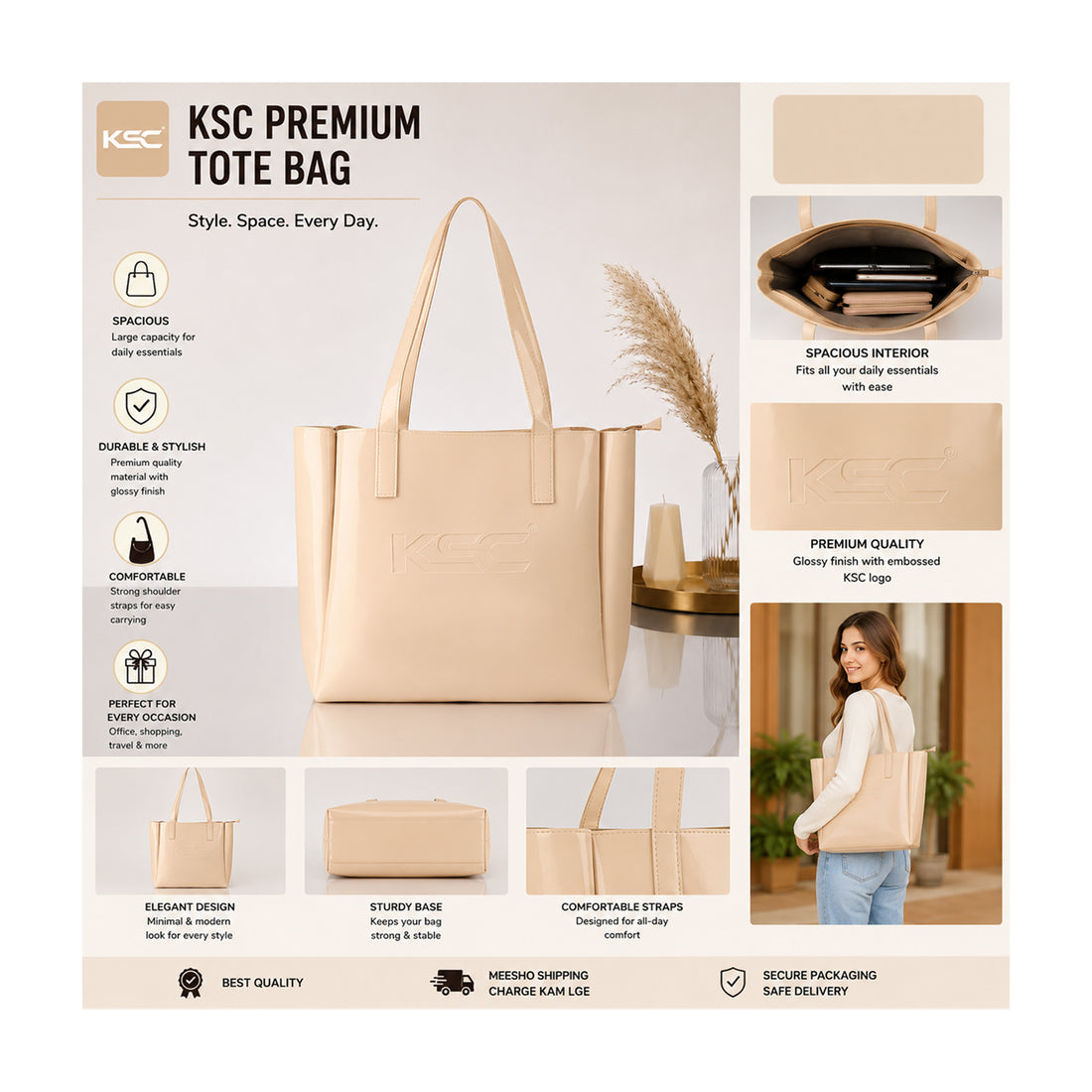 Premium Glossy Tote Bag for Women | Stylish Handbag for Office, Shopping & Daily Use