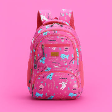 Cute Cartoon Pink Printed School Backpack for Girls | Lightweight Water-Resistant Kids School Bag with Multiple Compartments | Stylish Travel Backpack