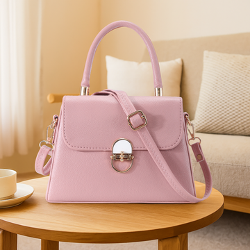 KSC Women’s Pink Top Handle Handbag – Elegant Mini Structured Sling Bag with Gold Lock Detail, Stylish Crossbody & Shoulder Purse for Party, Office & Daily Use
