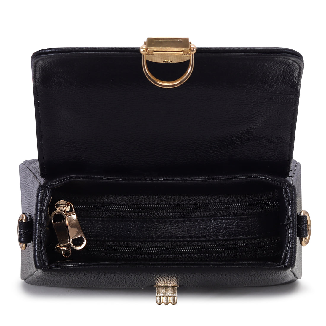KSC Women’s Black Top Handle Handbag – Elegant Structured Sling Bag with Gold Lock Detail, Premium Shoulder & Crossbody Purse for Office & Party Wear