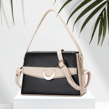 KSC Premium Black & Beige PU Handbag for Women | Elegant Shoulder & Crossbody Sling Bag | Stylish Office, Party & Casual Purse