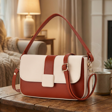 KSC Women’s Brown & Beige Sling Bag – Elegant Two-Tone Shoulder Handbag with Adjustable Strap, Stylish Crossbody Purse for Office & Daily Use