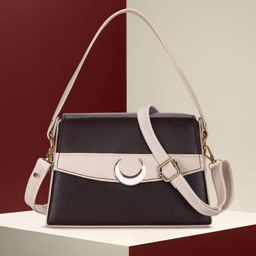 KSC Premium Brown & Beige PU Handbag for Women | Elegant Shoulder & Crossbody Sling Bag | Stylish Office, Party & Casual Purse