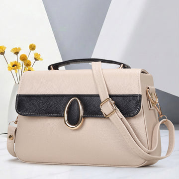 KSC Women’s Cream & Black Handbag – Elegant Two-Tone Sling Bag with Metal Oval Detail, Premium Shoulder & Crossbody Purse for Office and Party Wear