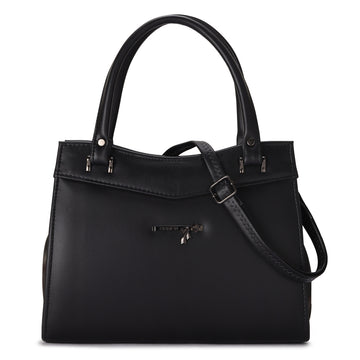 KSC Women’s Black Structured Handbag – Premium Leatherette Tote Bag with Shoulder Strap, Spacious Office & Daily Use Purse