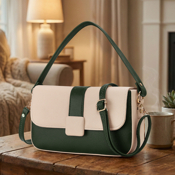 KSC Women’s Green & Beige Sling Bag – Elegant Two-Tone Shoulder Handbag with Adjustable Strap, Stylish Crossbody Purse for Office & Casual Use