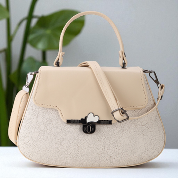 KSC Women’s Cream Designer Handbag – Elegant Textured Top Handle Sling Bag with Adjustable Strap, Stylish Party & Office Shoulder Purse