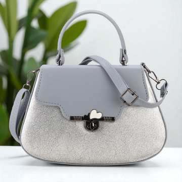 KSC Women’s Grey Designer Handbag – Elegant Textured Top Handle Sling Bag with Adjustable Strap, Stylish Shoulder Purse for Party & Office