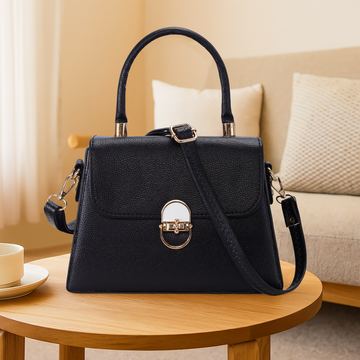 KSC Women’s Black Top Handle Handbag – Elegant Structured Sling Bag with Gold Lock Detail, Premium Shoulder & Crossbody Purse for Office & Party Wear