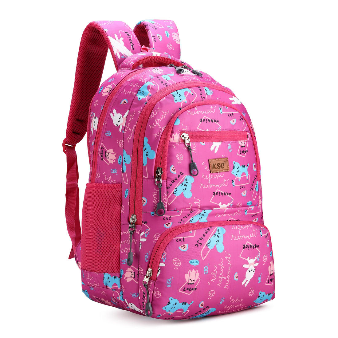 Cute Cartoon Pink Printed School Backpack for Girls | Lightweight Water-Resistant Kids School Bag with Multiple Compartments | Stylish Travel Backpack