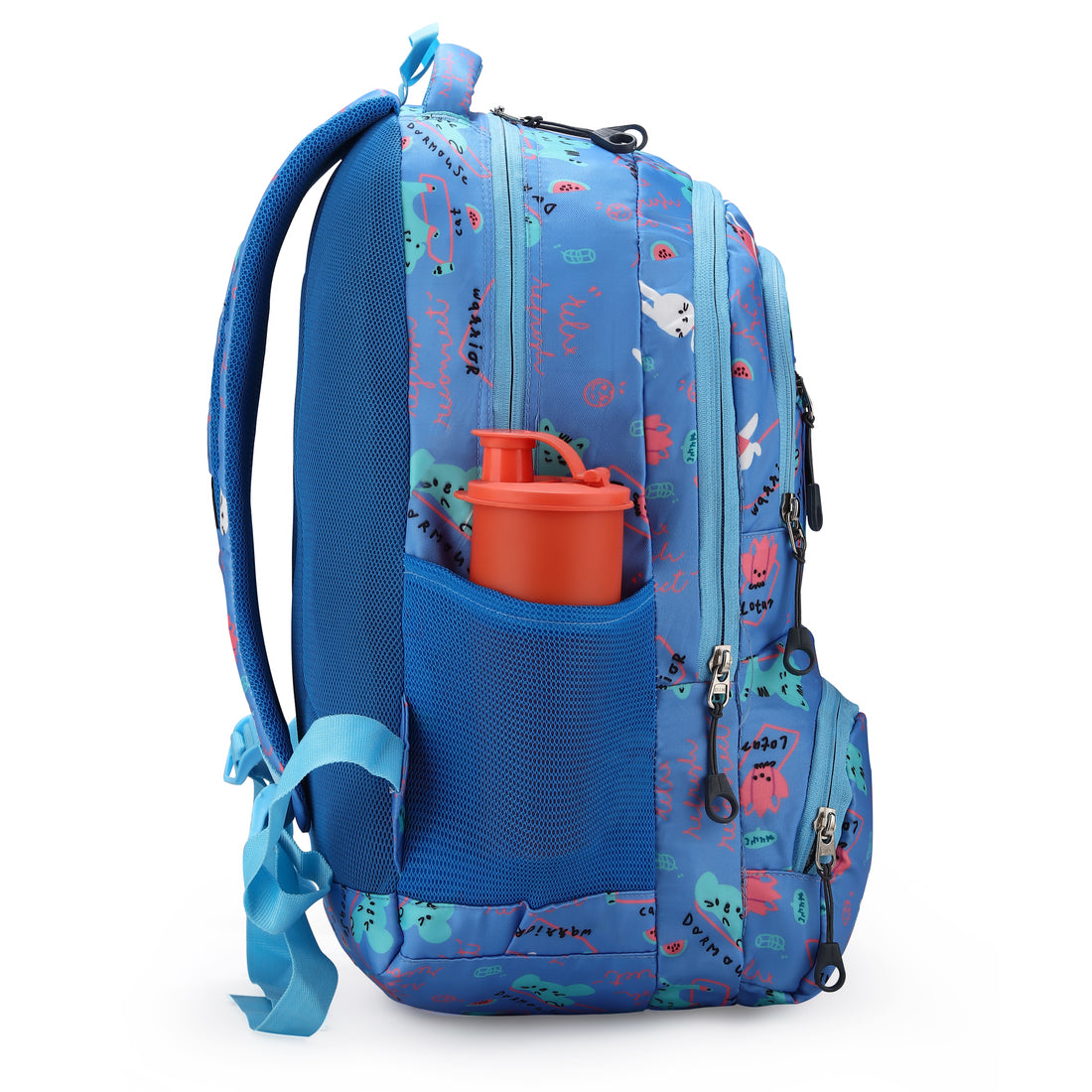 Cute Cartoon Blue Printed School Backpack for Girls | Lightweight Water-Resistant Kids School Bag with Multiple Compartments | Stylish  Travel Backpack