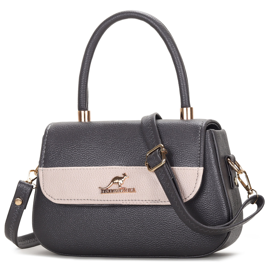 KSC Premium Grey & Beige Handbag for Women | Elegant Top Handle with Detachable Sling | Stylish Office, Party & Casual Shoulder Bag