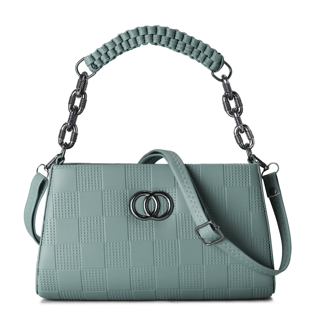KSC Women’s Mint Green Checkered Shoulder Handbag – Premium Leatherette Crossbody Purse with Chain Handle for Party & Daily Use