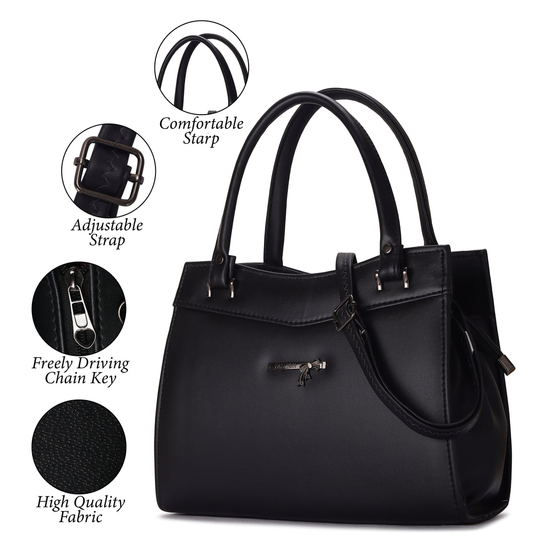 KSC Women’s Black Structured Handbag – Premium Leatherette Tote Bag with Shoulder Strap, Spacious Office & Daily Use Purse