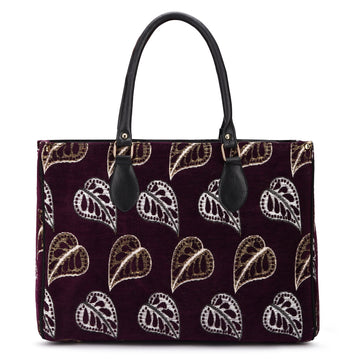 KSC Women’s Maroon Leaf Print Tote Handbag – Stylish Fabric Shoulder Bag for Office, Shopping & Daily Use